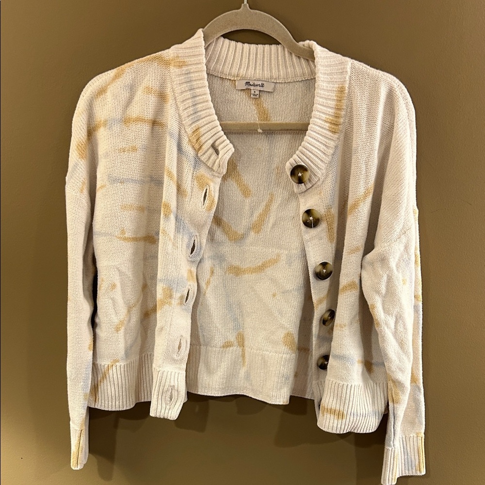 Madewell Cream and Tan Tie-Dye Cardigan